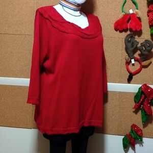 BRIGGS HOLIDAY SWEATER SIZE 2X IN A BEAUTIFUL RED COLOR WITH RED METALLIC THREAD